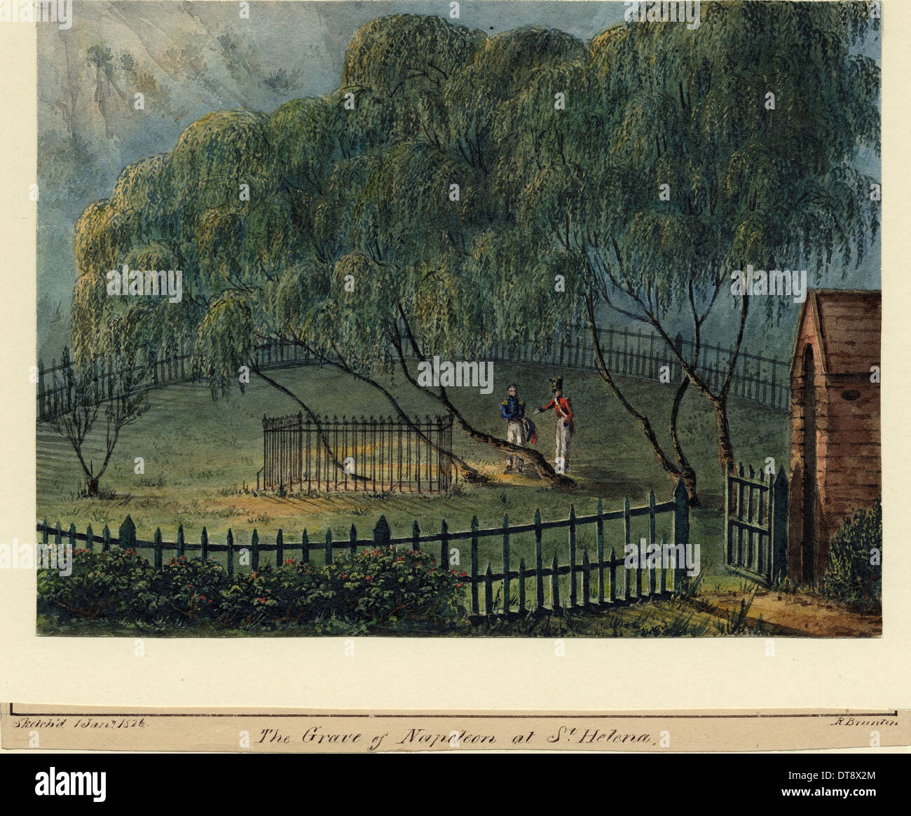 Napoleone in luogo di sepoltura su Sant'Elena, c. 1826. Artista: Brunton, Richard, il tenente colonnello (active ca. 1820) Foto Stock