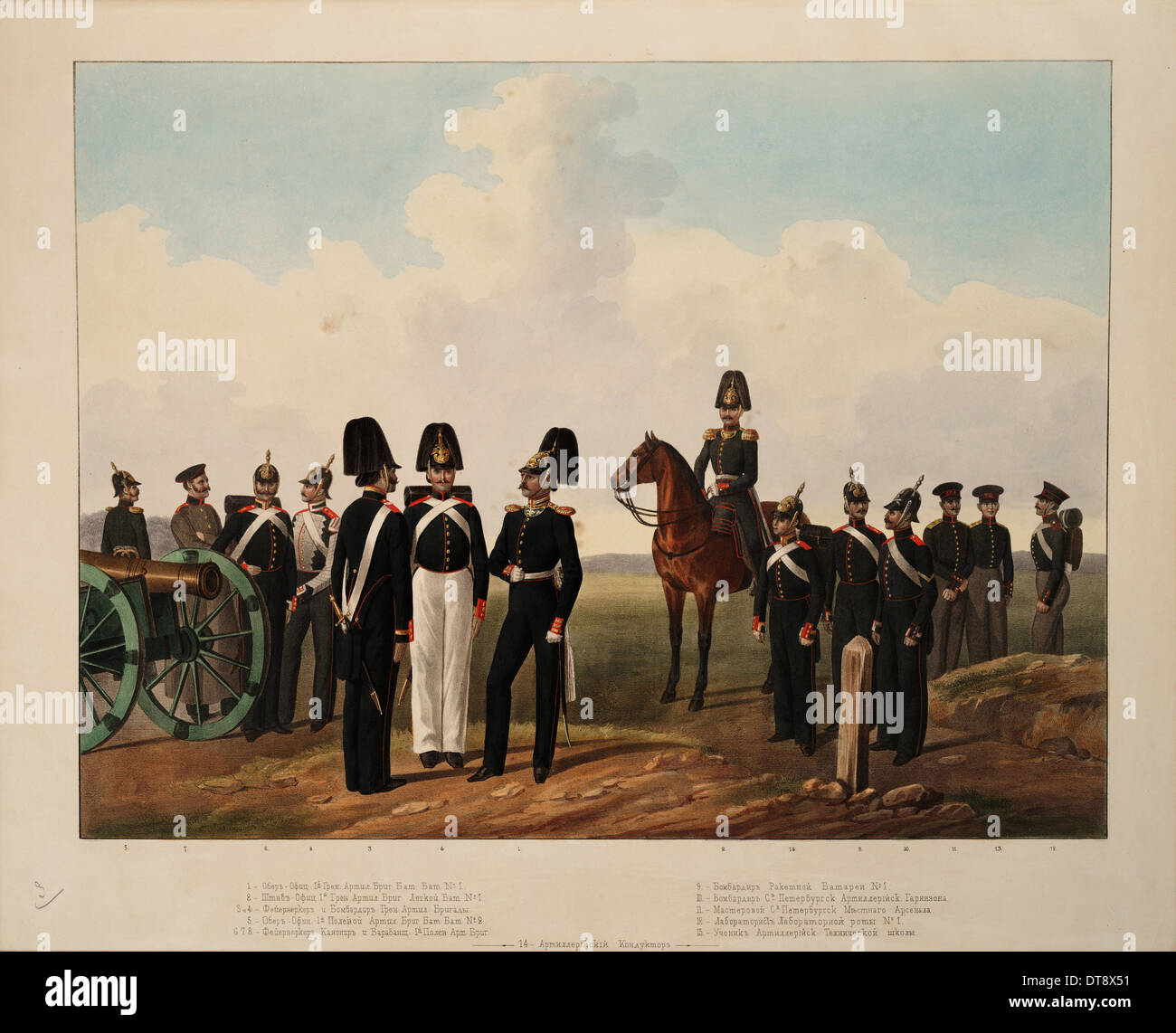 Artiglieria russa equipaggi ranghi, 1845-1855. Artista: Anonimo Foto Stock