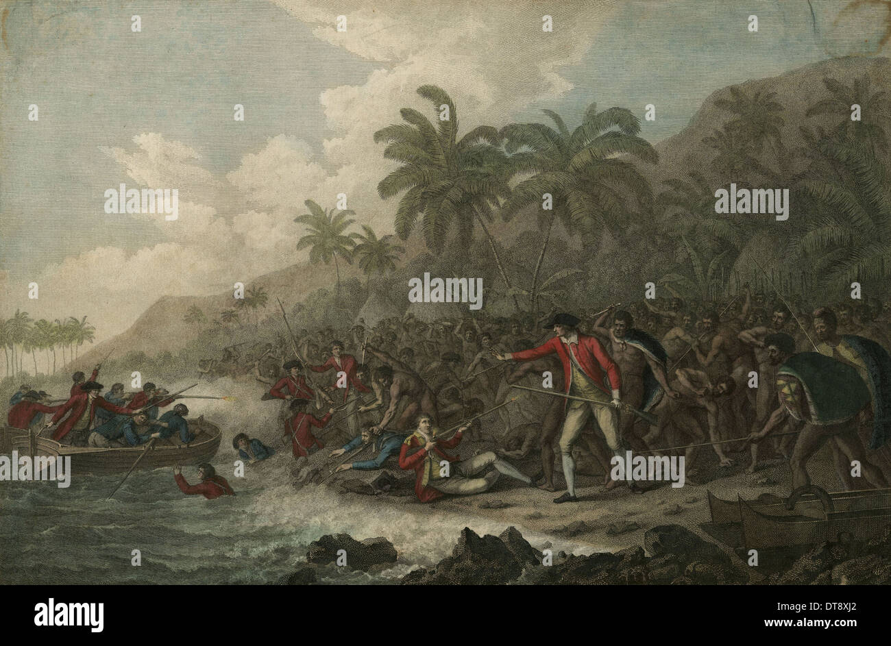 La morte del capitano James Cook nel febbraio 14, 1779, 1785. Artista: Webber, Giovanni (1751-1793) Foto Stock
