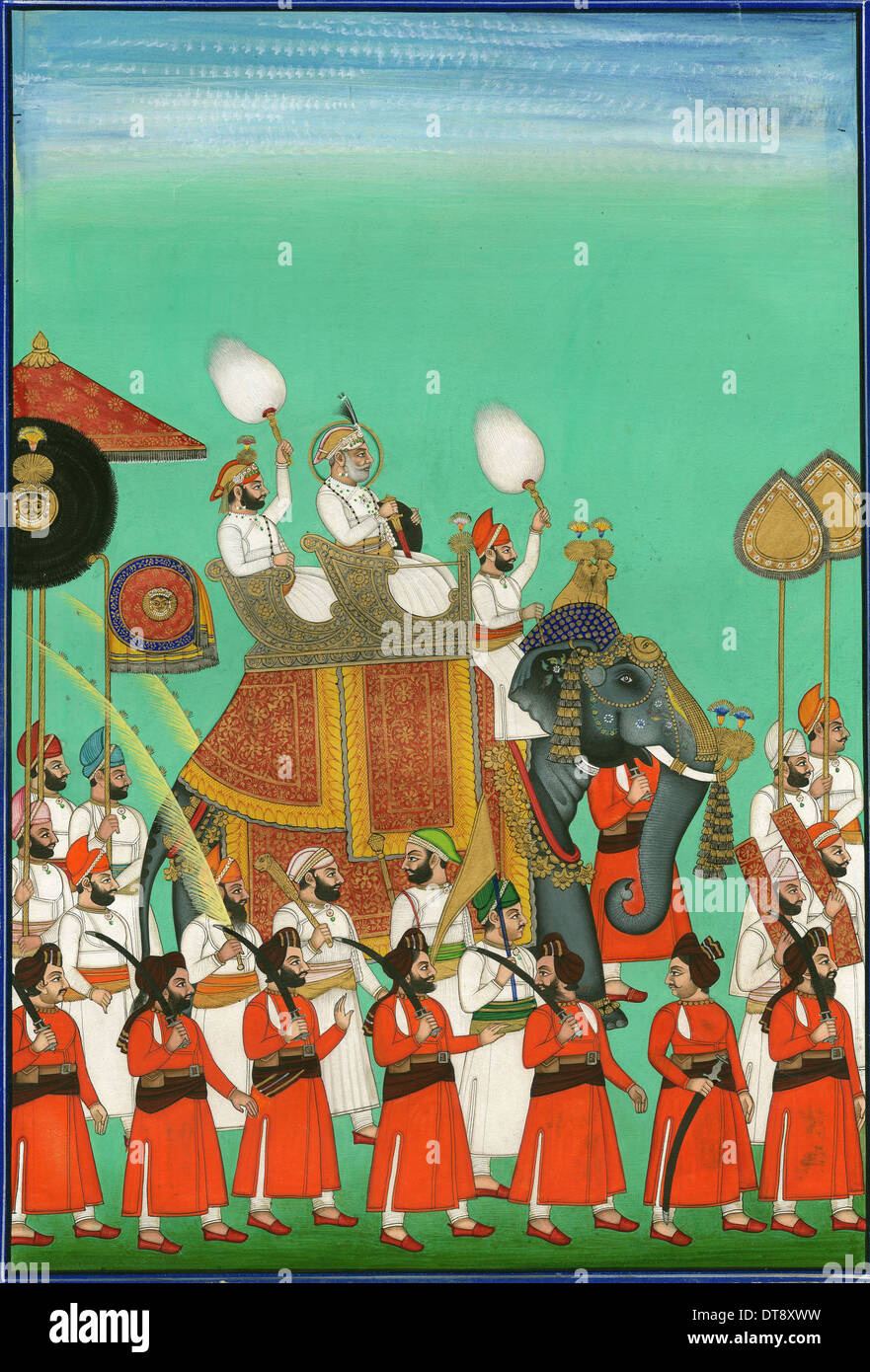 Rajah di Jodhpur cavalcare un elefante, c. 1780. Artista: arte indiana Foto Stock