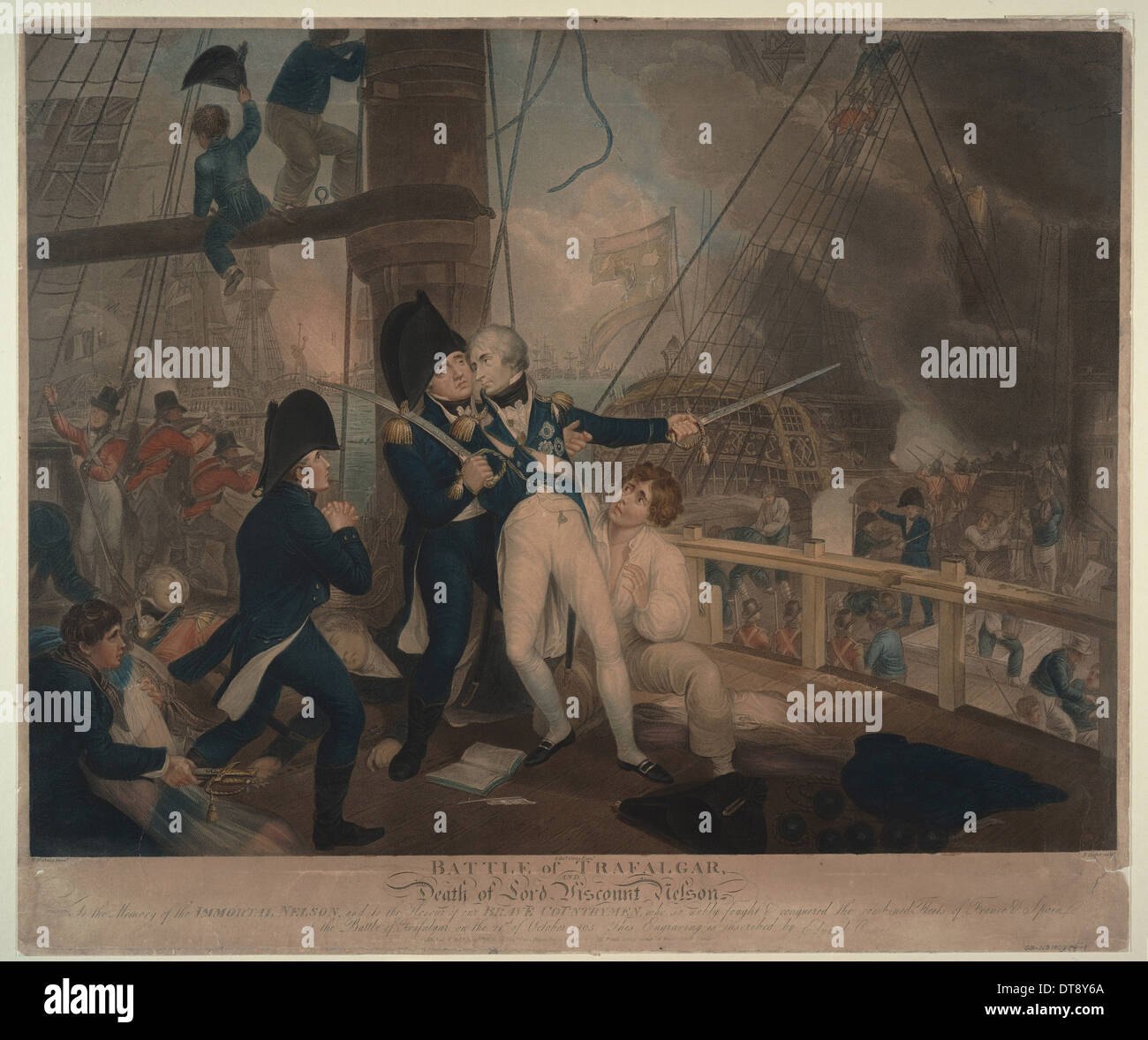 La Battaglia di Trafalgar e la morte di Nelson, 1806. Artista: Craig, William Marshall (ca. 1765-1827) Foto Stock