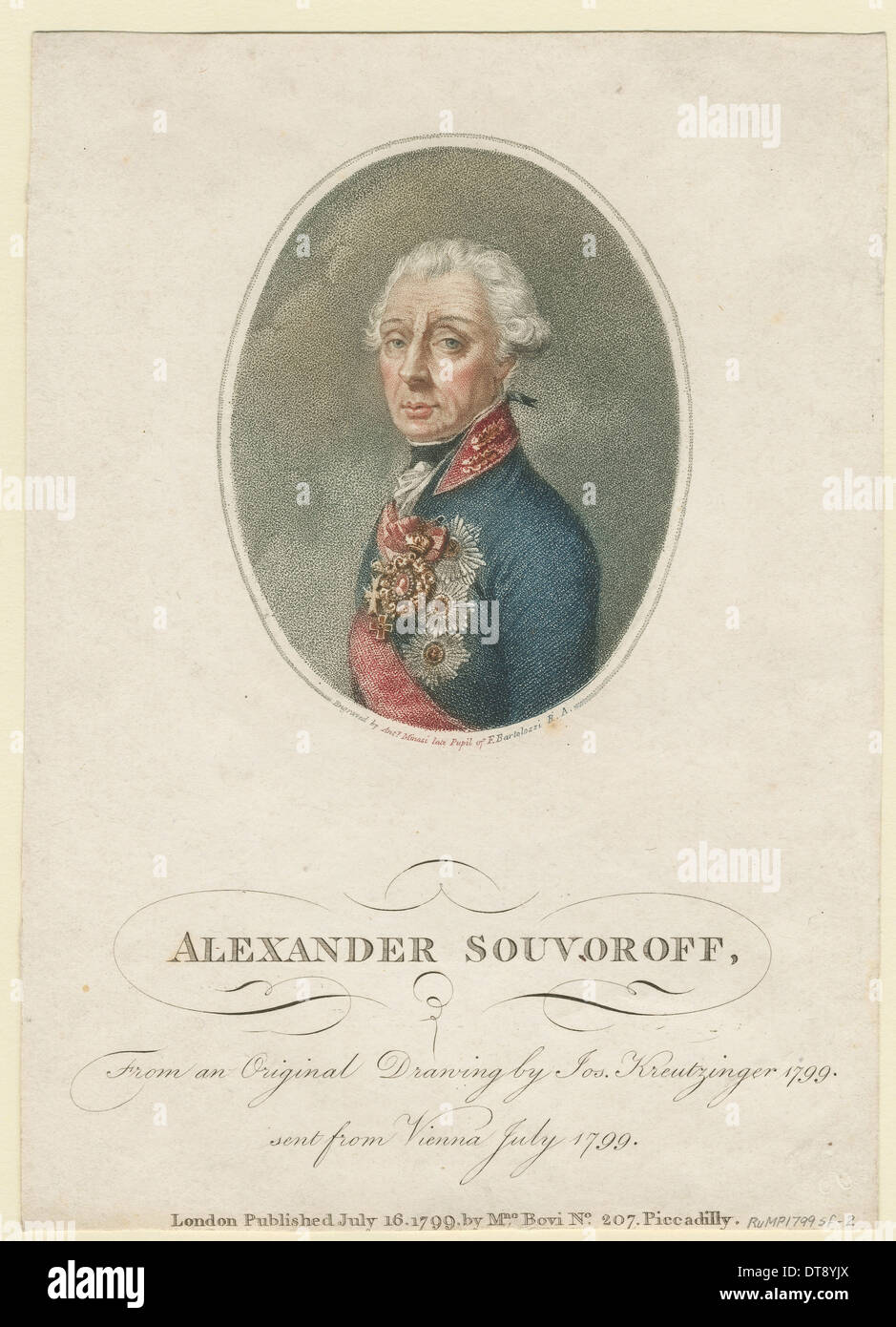 Ritratto del feldmaresciallo principe generalissimo Alexander Suvorov (1729-1800), 1799. Artista: Kreuzinger, Josef (1757-1829) Foto Stock