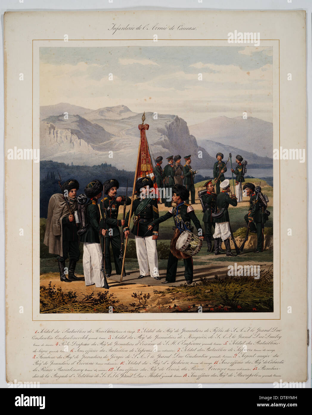 Fanteria del Caucaso russo esercito, 1867. Artista: Piratsky, Karl Karlovich (1813-1889) Foto Stock