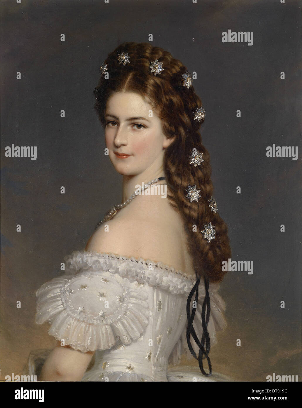 L'imperatrice Elisabetta d'Austria con Diamond stelle nei suoi capelli, ca 1860. Artista: Winterhalter Franz Xavier (1805-1873) Foto Stock