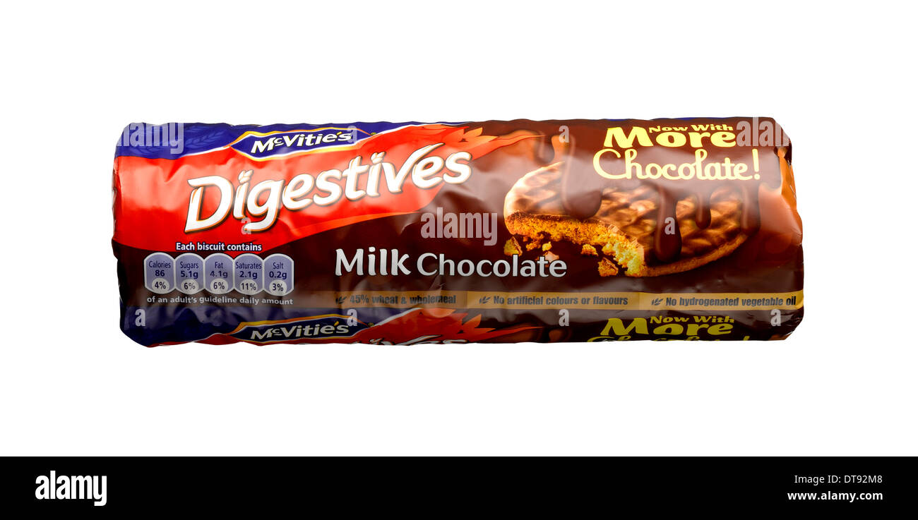Un taglio fuori tiro di un pacchetto di cioccolato digestivi. Foto Stock