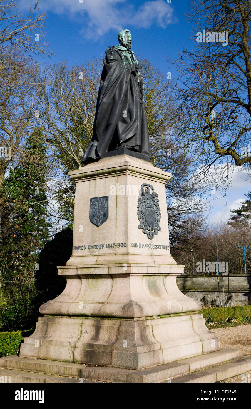 Statua di Giovanni terzo Marchese di Bute, giardini del convento, Cardiff City Centre, nel Galles del Sud. Foto Stock