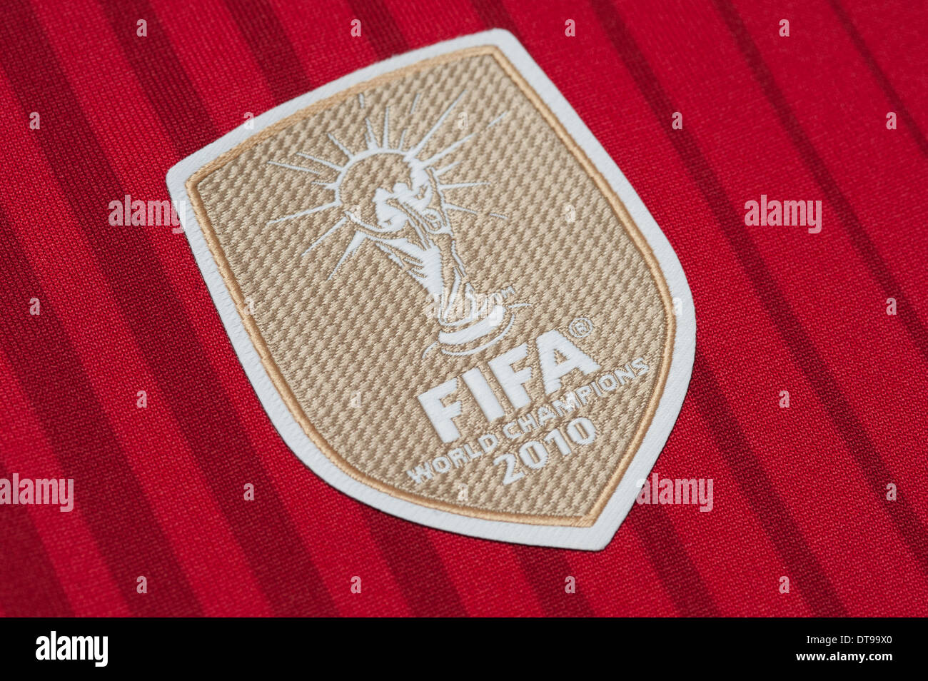 In prossimità di una FIFA World Champions Badge come visto sulla squadra nazionale spagnola kit Foto Stock