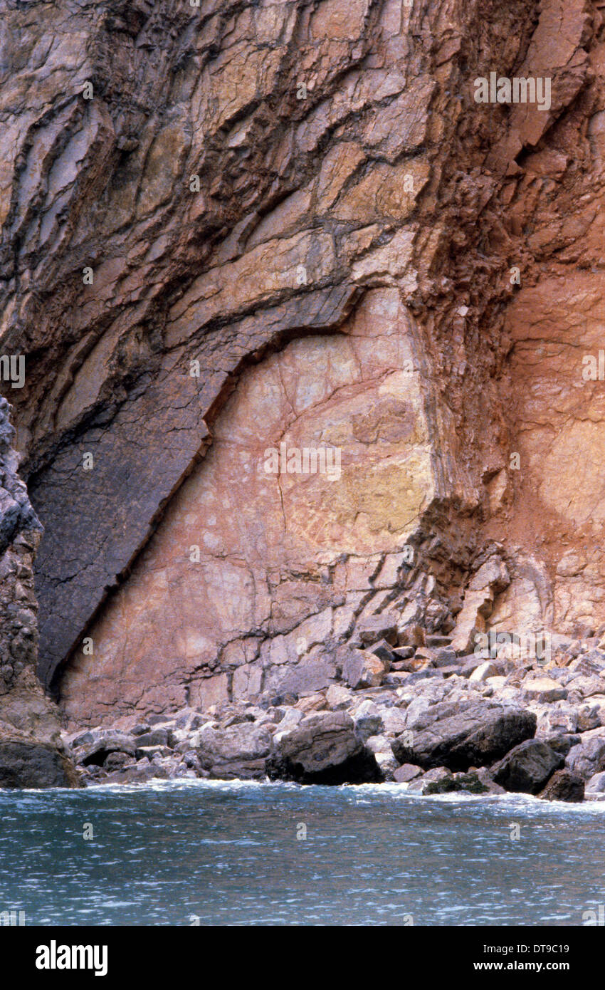 Costiera scogliera di roccia la formazione a Stackpole Wales UK 1980 Foto Stock