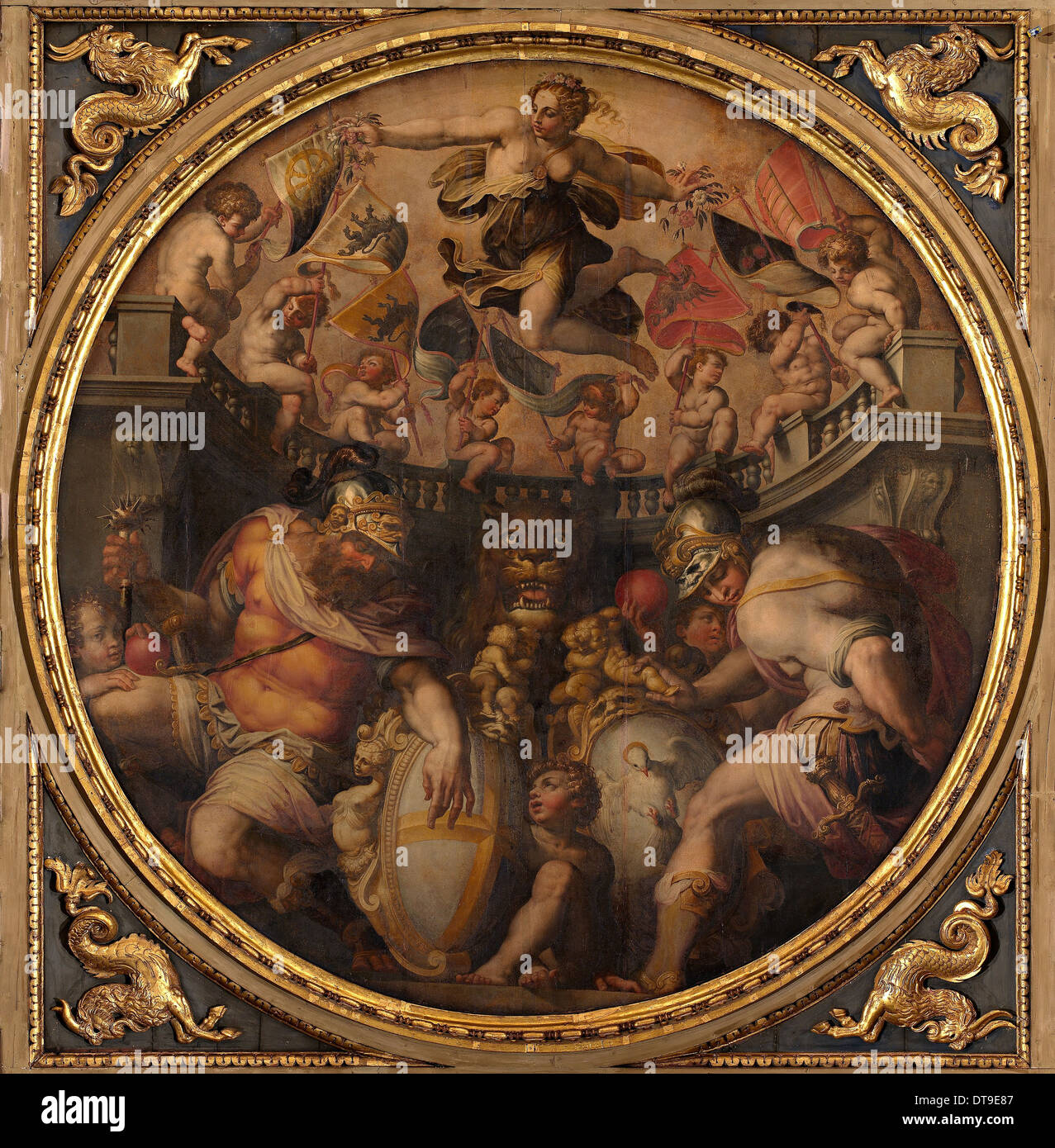 Le allegorie dei Quartieri di Santo Spirito e la chiesa di Santa Croce, 1563-1565. Artista: Vasari Giorgio (1511-1574) Foto Stock