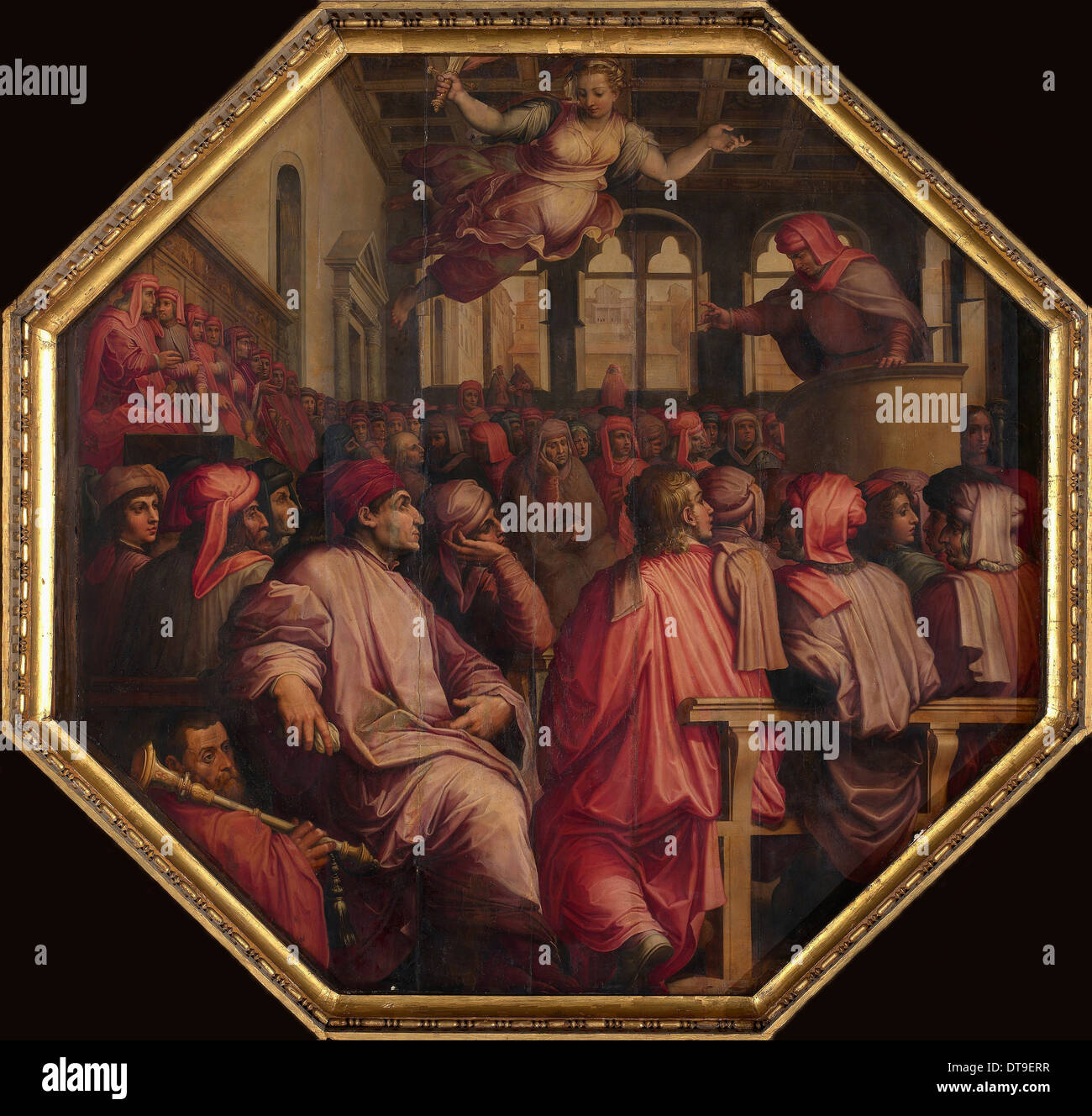 Intervento di Antonio Giacomini per la guerra contro Pisa nella Sala dei duecento, 1563-1565. Artista: Vasari Giorgio (1511-1574) Foto Stock