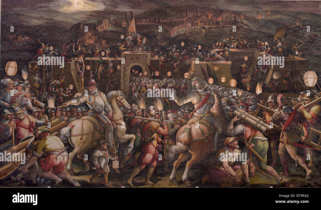 L'assalto alla fortezza vicino a Porta Camollia a Siena, 1570. Artista: Vasari Giorgio (1511-1574) Foto Stock