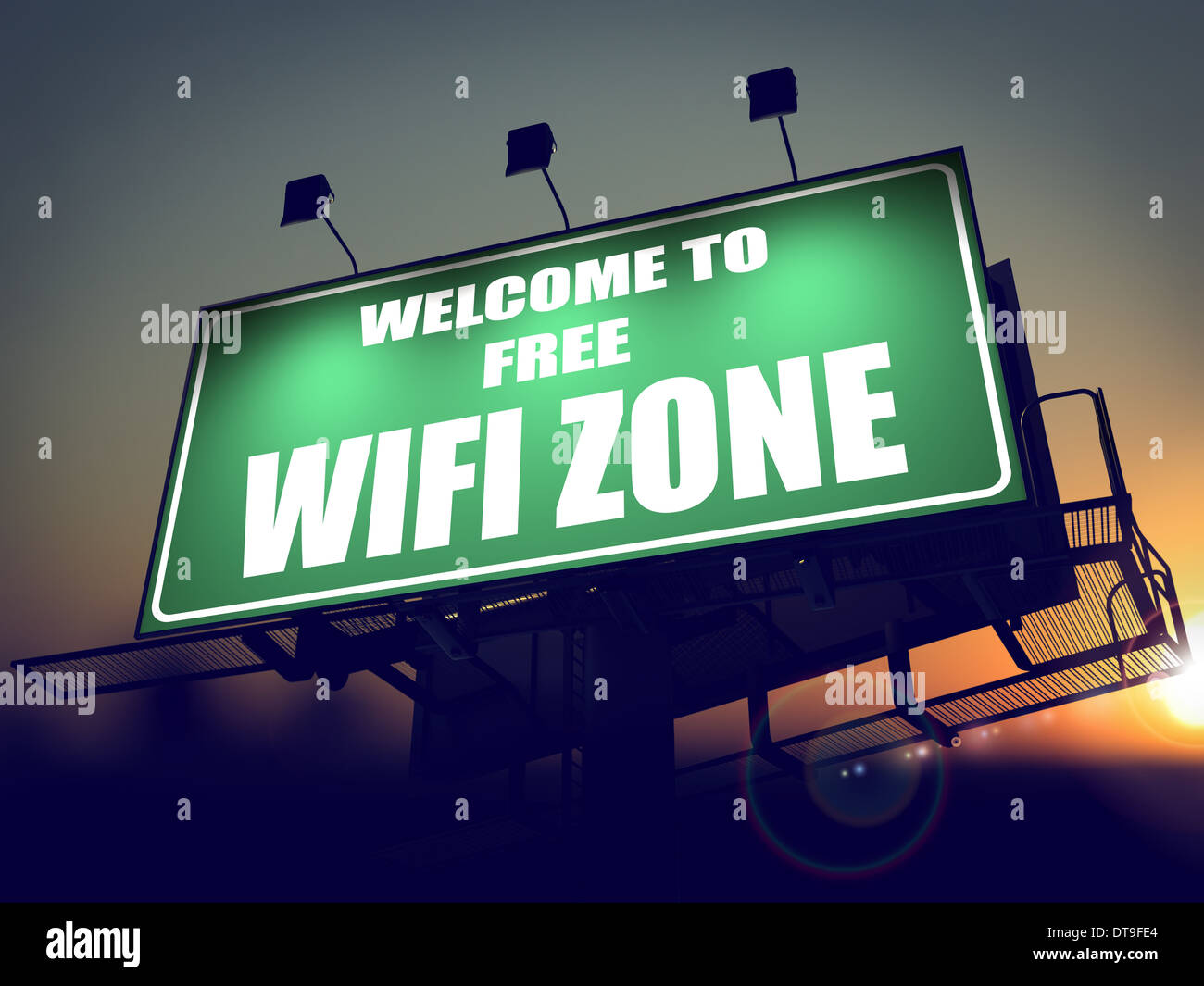 Free Wifi Zone - Billboard su Sunrise. Foto Stock