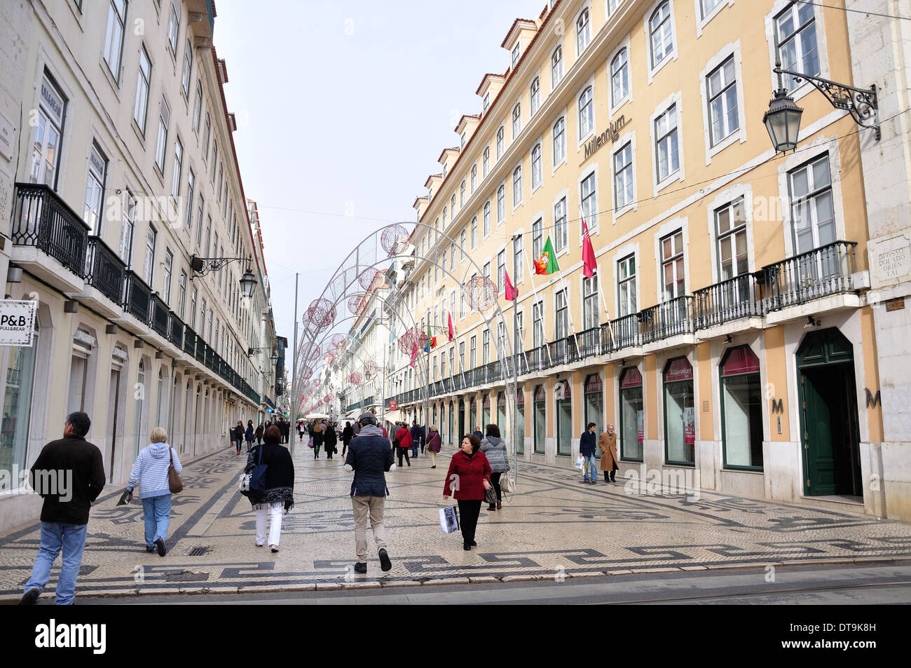 Area pedonale Rua Augusta, quartiere Baixa, Lisbona Lisboa regione, distretto di Lisbona, Portogallo Foto Stock