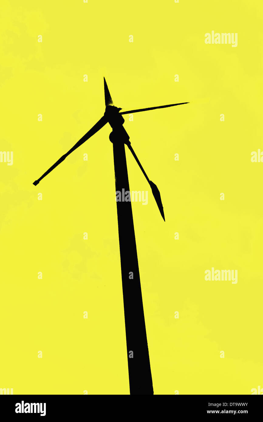 Turbine eoliche che generano elettricità su sagome Foto Stock