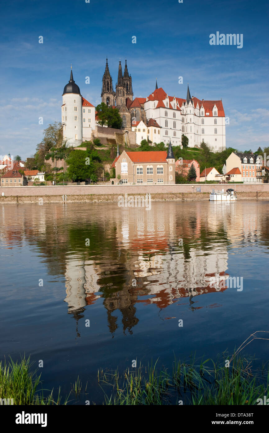 Albrechtsburg e Cattedrale di Meissen sul fiume Elba in Meißen, Bassa Sassonia, Germania Foto Stock
