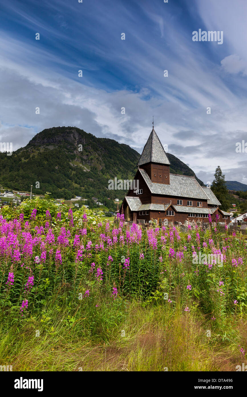 Røldal doga chiesa, comune di Odda, Hordaland, Norvegia Foto Stock