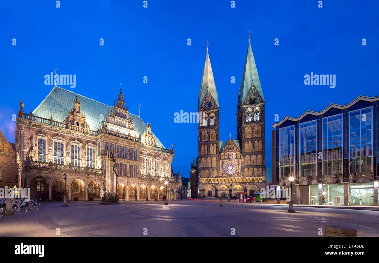 Municipio di Brema, Weser Renaissance, dichiarato patrimonio culturale mondiale dall'UNESCO, la Cattedrale di San Pietro e la Haus der Bürgerschaft Foto Stock