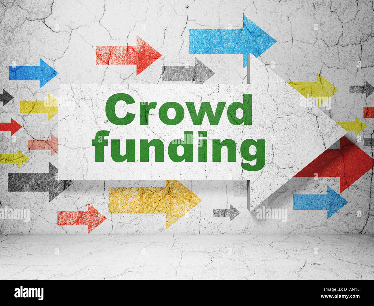 Il concetto di business: freccia con finanziamento pubblico sulla parete grunge background Foto Stock