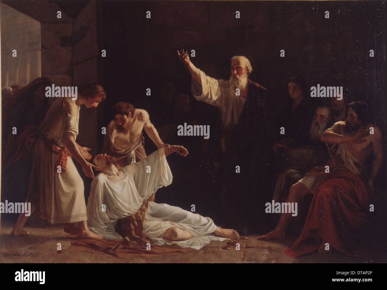 La Punizione di Anania e Saffira, 1865. Artista: Harlamov, Alexei Alexeyevich (1840-1922) Foto Stock