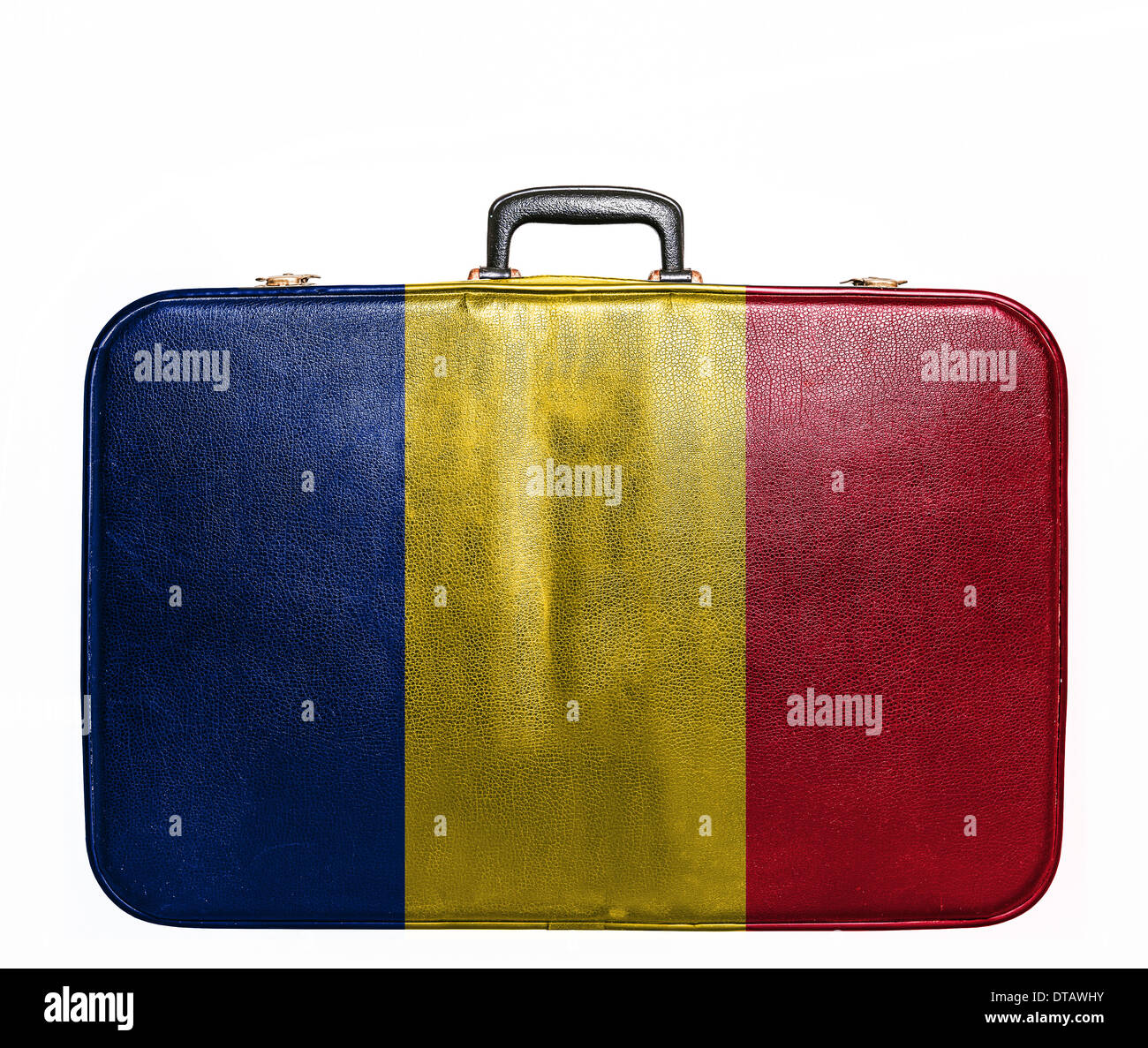 Vintage borsa da viaggio con la bandiera della Romania Foto Stock