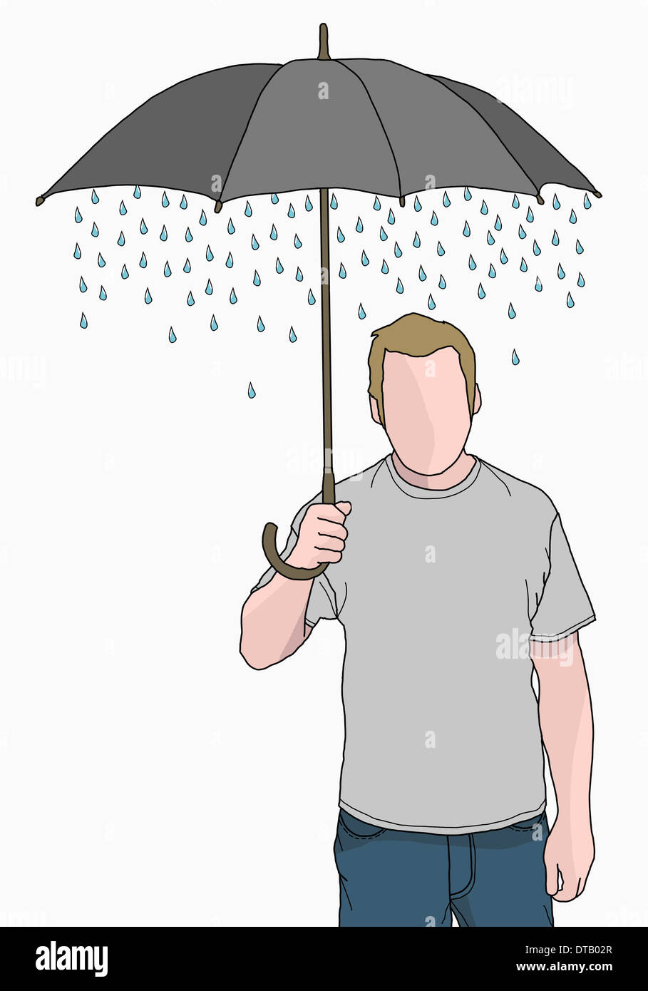 Illustrazione di Uomo con ombrello che la pioggia è venuta fuori di Foto Stock