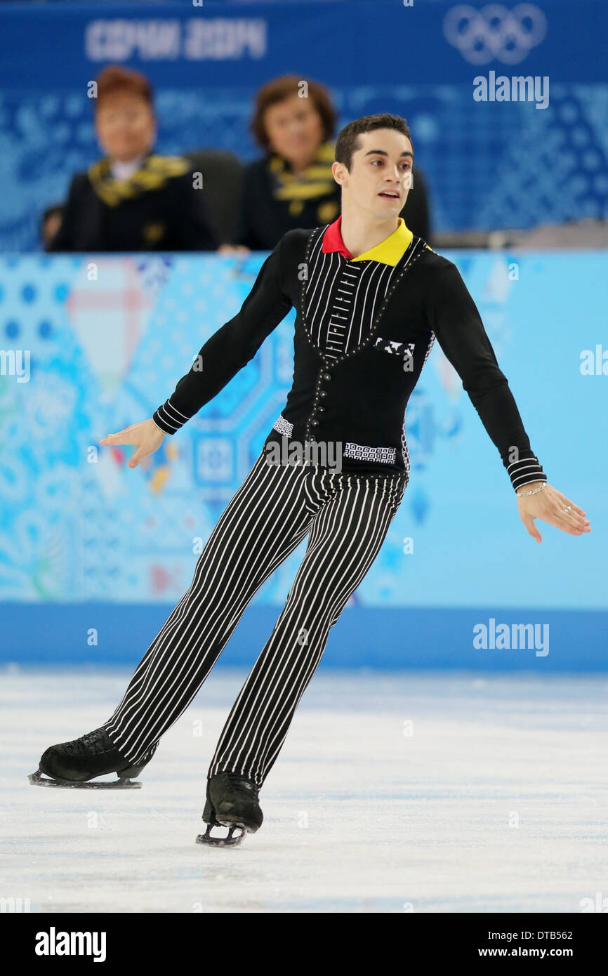 Sochi, Russia. Xiii Febbraio, 2014. Javier Fernandez (ESP) Pattinaggio di Figura : uomini breve programma di insalate " iceberg " pattinaggio Palace durante il Sochi 2014 Giochi Olimpici Invernali a Sochi, Russia . © Yusuke Nakanishi AFLO/sport/Alamy Live News Foto Stock