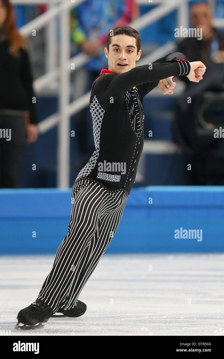 Sochi, Russia. Xiii Febbraio, 2014. Javier Fernandez (ESP) Pattinaggio di Figura : uomini breve programma di insalate " iceberg " pattinaggio Palace durante il Sochi 2014 Giochi Olimpici Invernali a Sochi, Russia . © Yusuke Nakanishi AFLO/sport/Alamy Live News Foto Stock