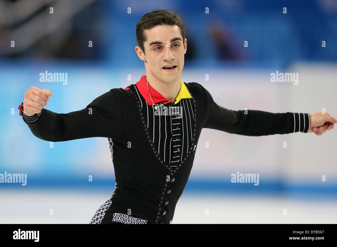 Sochi, Russia. Xiii Febbraio, 2014. Javier Fernandez (ESP) Pattinaggio di Figura : uomini breve programma di insalate " iceberg " pattinaggio Palace durante il Sochi 2014 Giochi Olimpici Invernali a Sochi, Russia . © Yusuke Nakanishi AFLO/sport/Alamy Live News Foto Stock