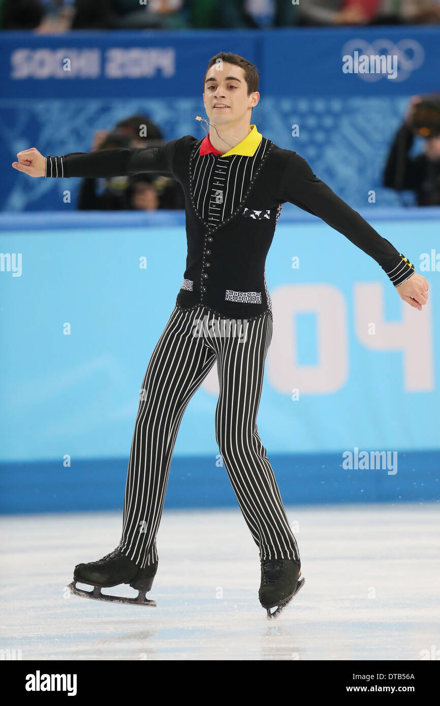 Sochi, Russia. Xiii Febbraio, 2014. Javier Fernandez (ESP) Pattinaggio di Figura : uomini breve programma di insalate " iceberg " pattinaggio Palace durante il Sochi 2014 Giochi Olimpici Invernali a Sochi, Russia . © Yusuke Nakanishi AFLO/sport/Alamy Live News Foto Stock