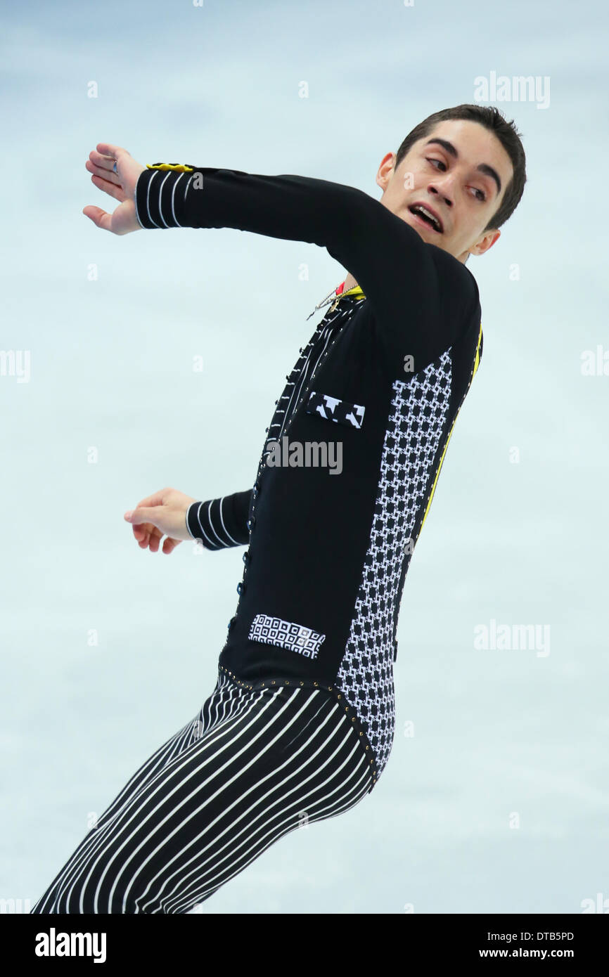 Sochi, Russia. Xiii Febbraio, 2014. Javier Fernandez (ESP) Pattinaggio di Figura : uomini breve programma di insalate " iceberg " pattinaggio Palace durante il Sochi 2014 Giochi Olimpici Invernali a Sochi, Russia . © Giovanni Osada AFLO/sport/Alamy Live News Foto Stock