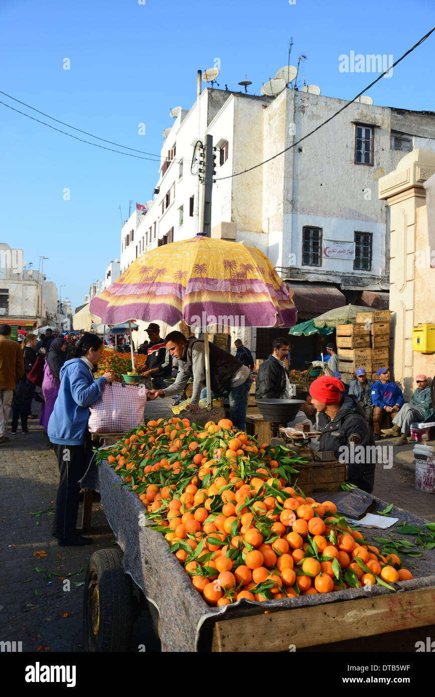 Bancarelle di frutta nella vecchia Medina, Casa-Anfa District, Casablanca, Grand Casablanca regione, il Regno del Marocco Foto Stock