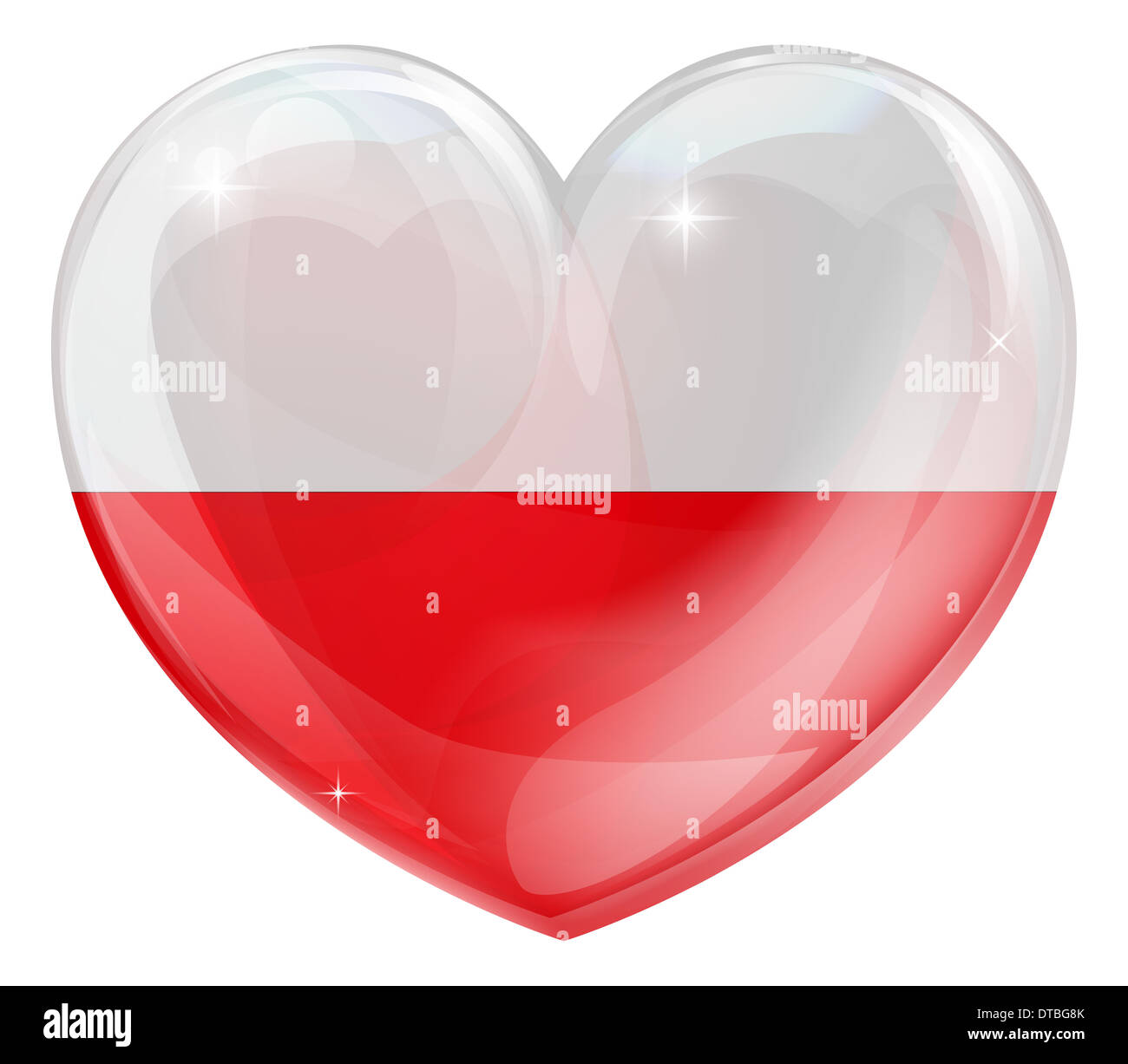 Bandiera della Polonia amore cuore concetto con la bandiera polacca in una forma di cuore Foto Stock