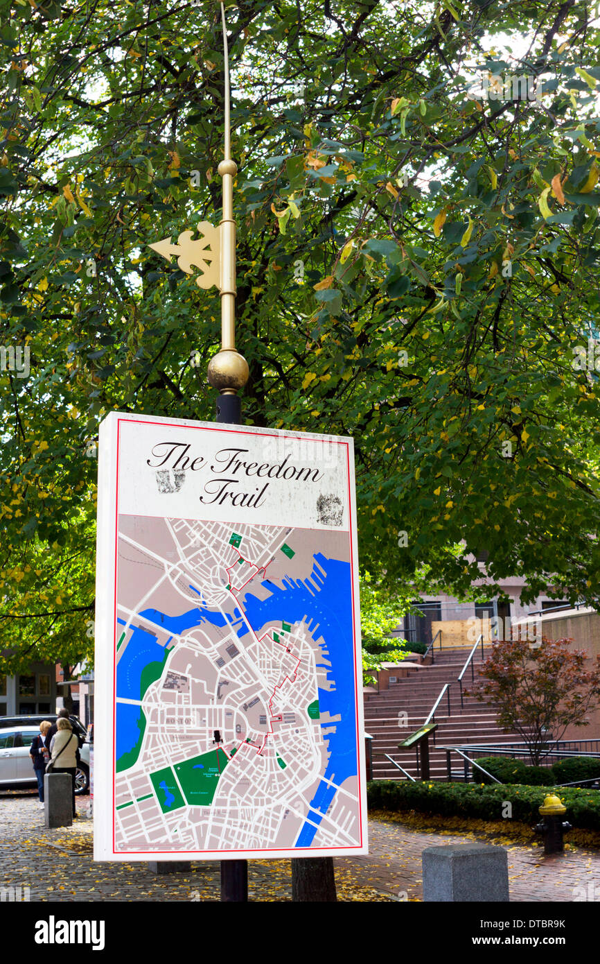 La mappa mostra la Freedom Trail di Boston, Massachusetts, STATI UNITI D'AMERICA Foto Stock