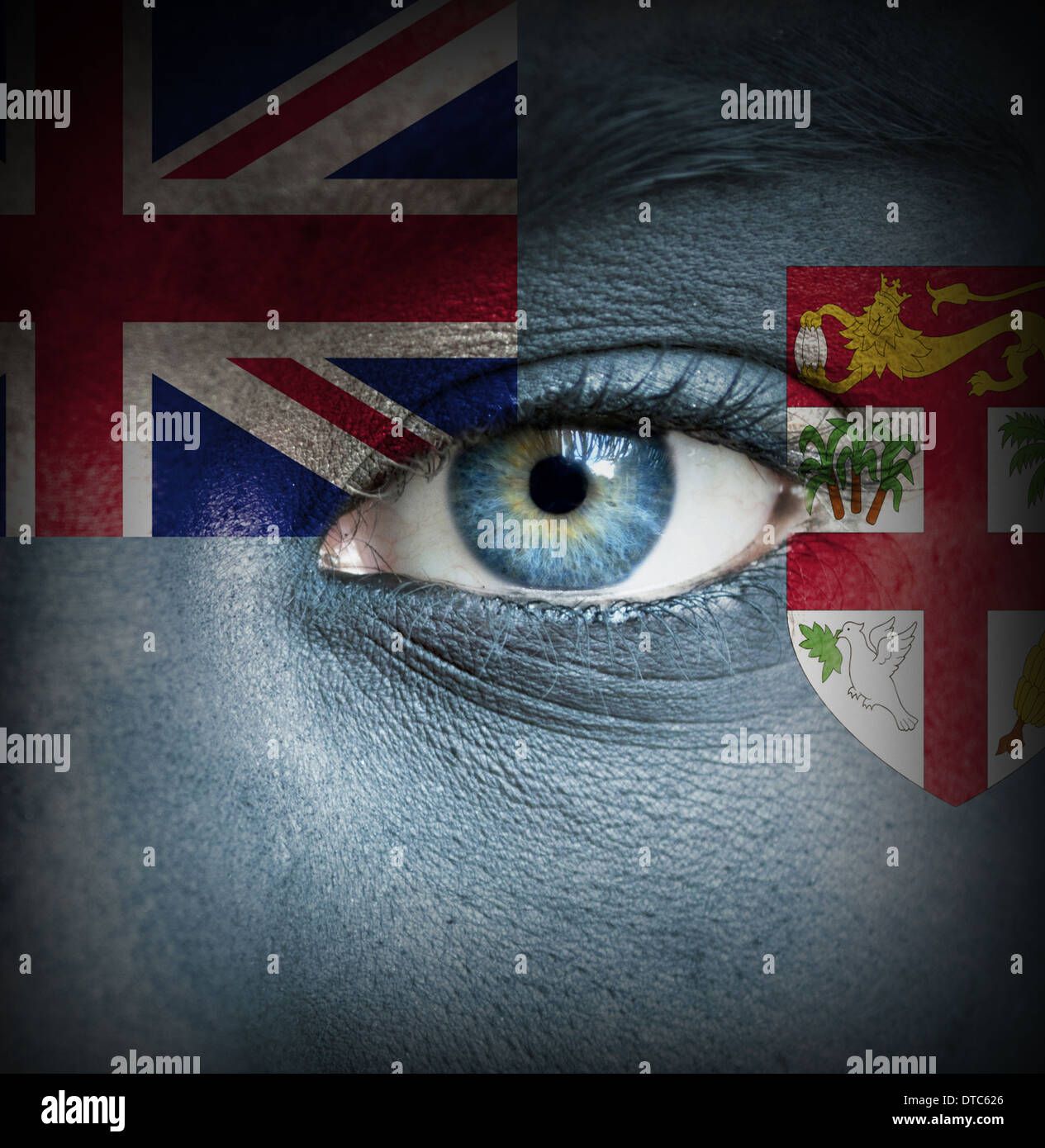 Volto umano dipinto con bandiera di Figi Foto Stock
