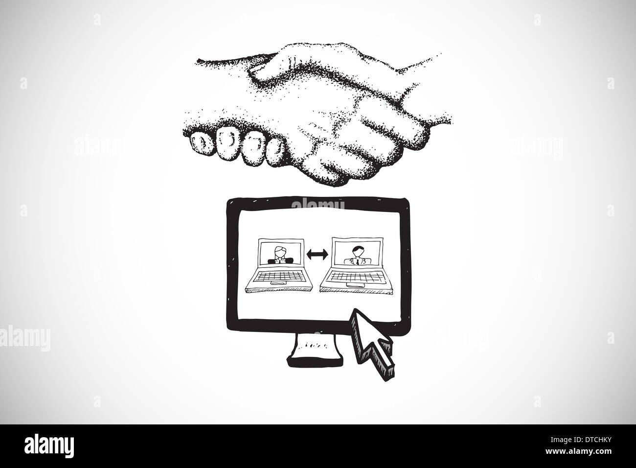 Immagine composita della video chat e handshake doodle Foto Stock