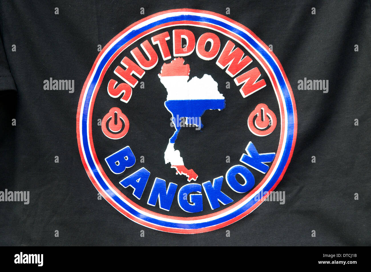 'Shutdown Bangkok' T-shirt design. Foto Stock