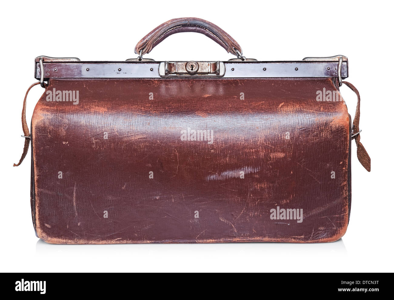 Marrone Vintage valise isolato su uno sfondo bianco Foto Stock