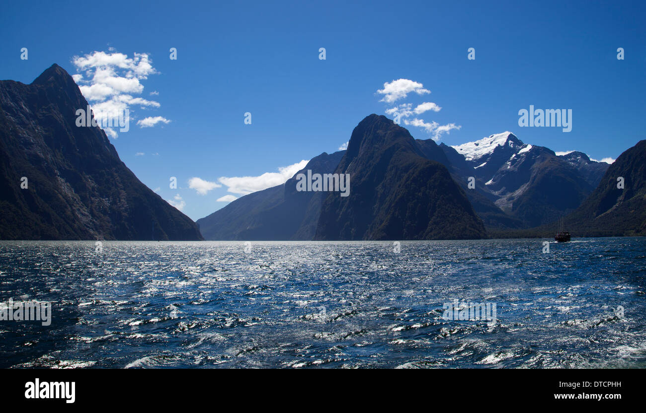 Milford Sound, Fiordland, Isola del Sud, Nuova Zelanda Foto Stock