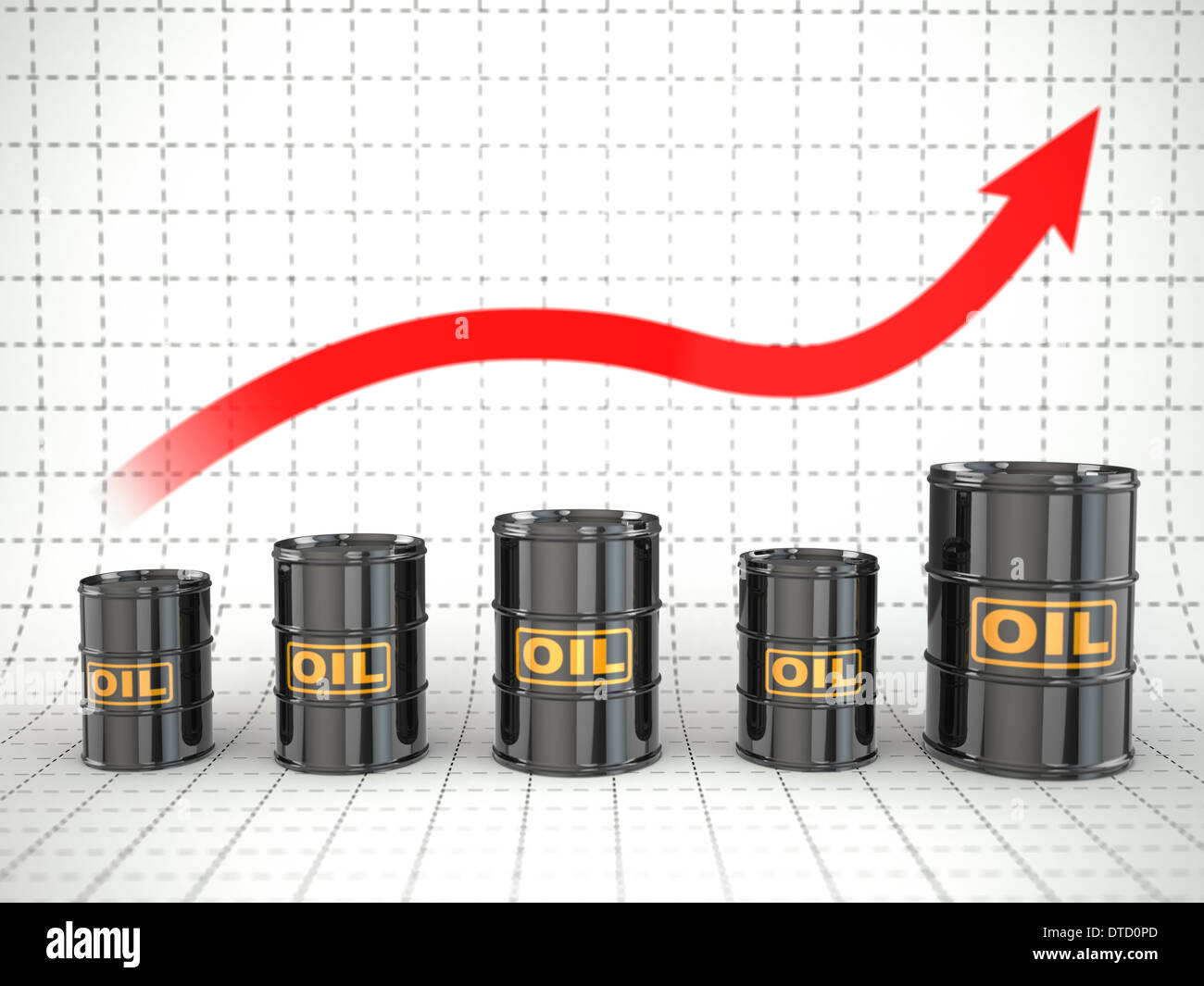 La crescita del prezzo del petrolio. Di barili e grafico. 3d Foto Stock