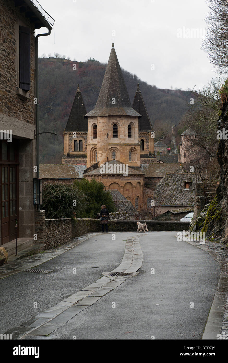 L'abbazia.la chiesa di St Foy, Conques, Aveyron, Occitanie, Francia Foto Stock