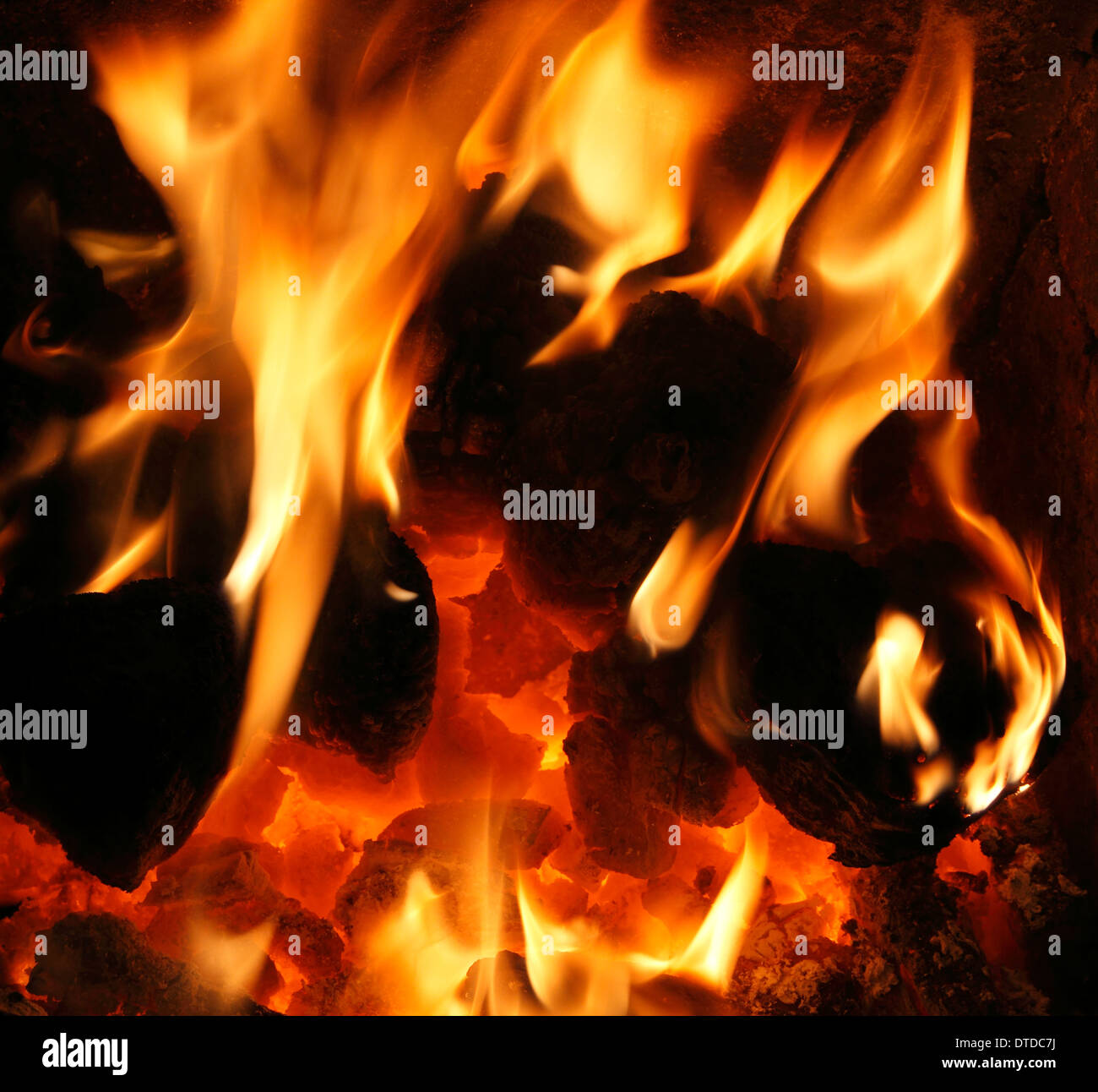 Il combustibile solido, carbone nazionale Fire, bruciando, fiamme, fiamme cuore fireside energia termica incendi di potenza di calore caldo home incendi Foto Stock
