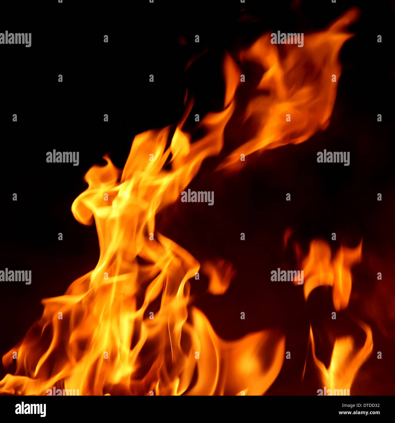Fuoco e fiamme su sfondo nero Foto Stock