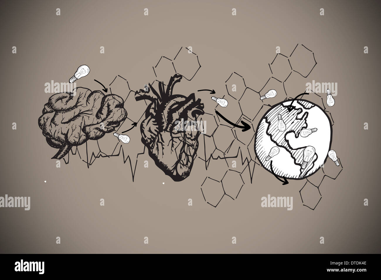 Immagine composita di terra nei polmoni e cuore doodle Foto Stock