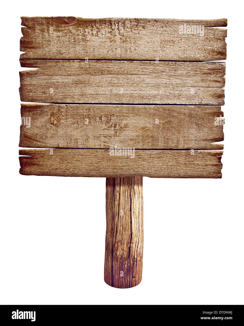 Strada di legno segno bordo. Vecchio post pannello costituito da legno isolato su bianco. Foto Stock