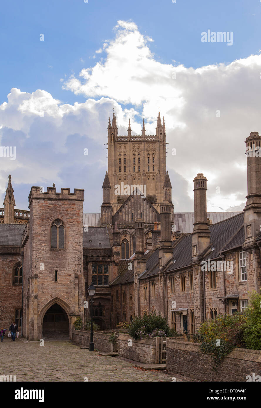 Cattedrale di Wells e Vicarage England Regno Unito Foto Stock