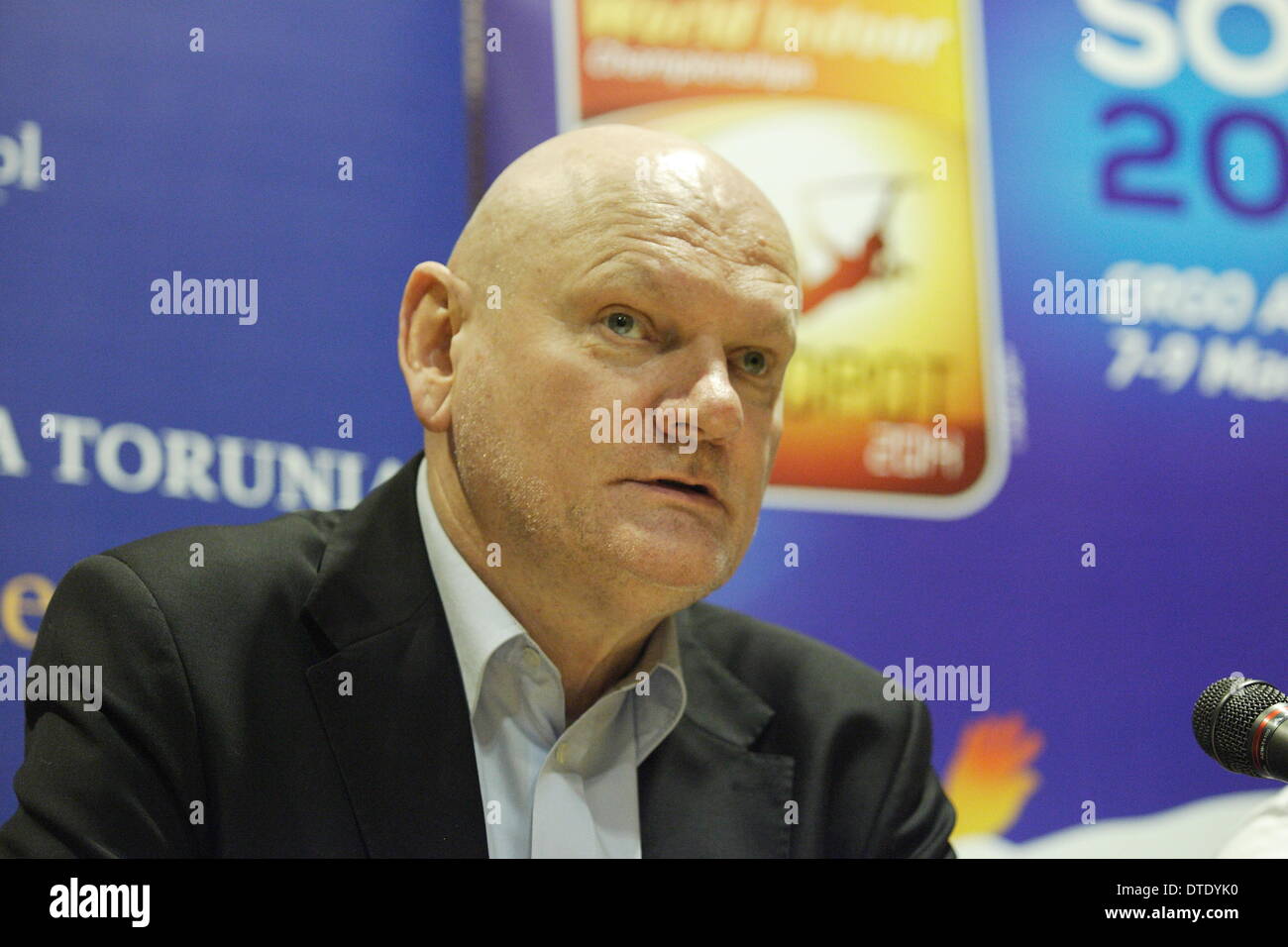 Sopot, Polonia 16th, febbraio 2014 conferenza stampa prima la IAAF mondiali Indoor Champioships Sopot 2014. Sindaco di Sopot Jacek Karnowski, Sindaco di Torun Michal Zaleski (foto) e il campione olimpico Szymon Ziolkowski prendere parte alla conferenza. Foto Stock