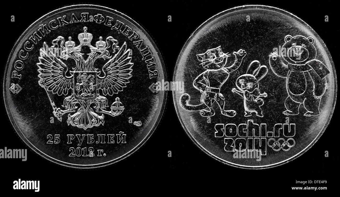 25 rubli coin, Sochi Giochi Olimpici Invernali, Russia, 2012 Foto Stock