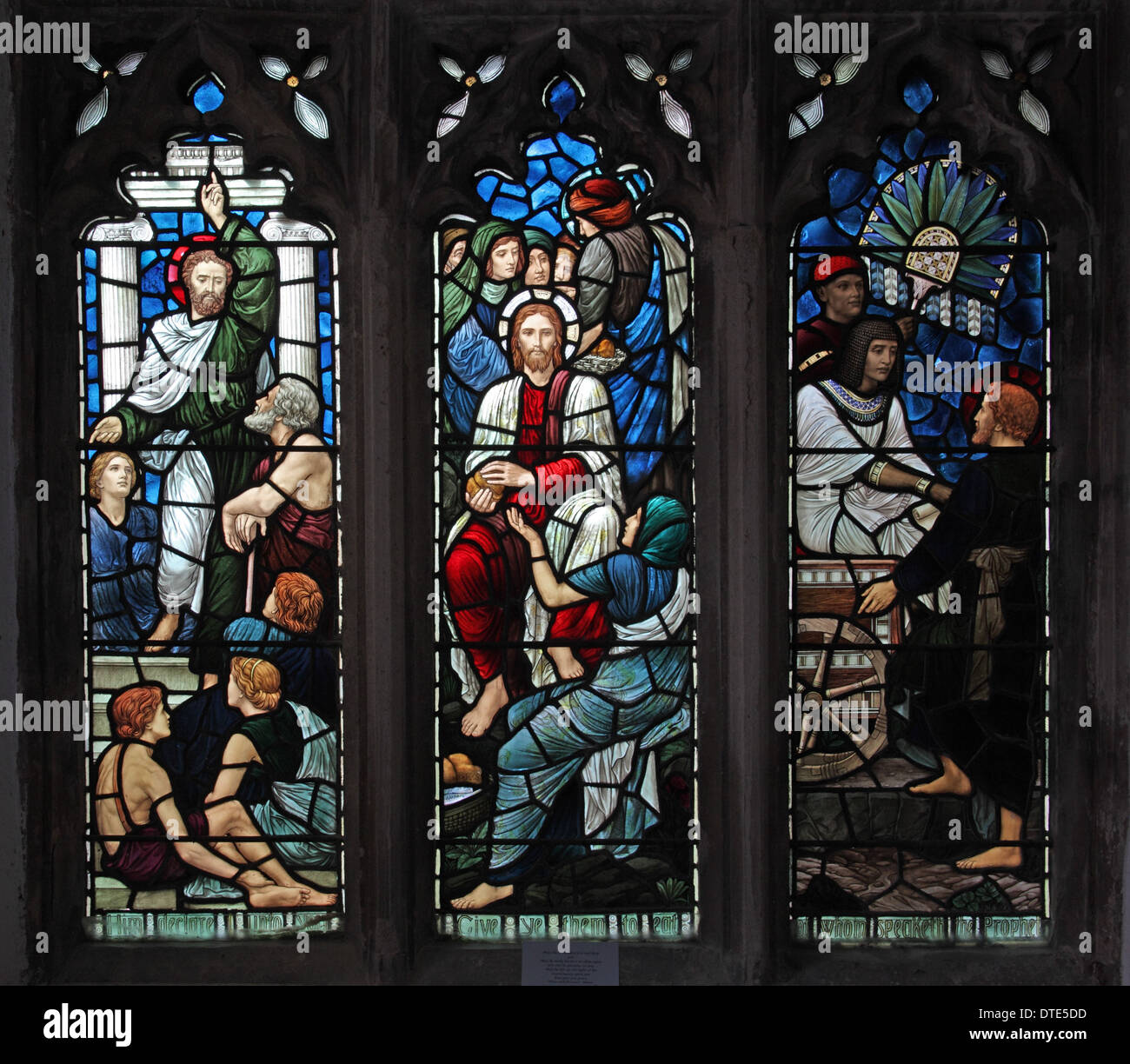 Vetrate di Henry Holiday, Sant'Andrea Chiesa, Old Cleeve, Somerset, Inghilterra Foto Stock