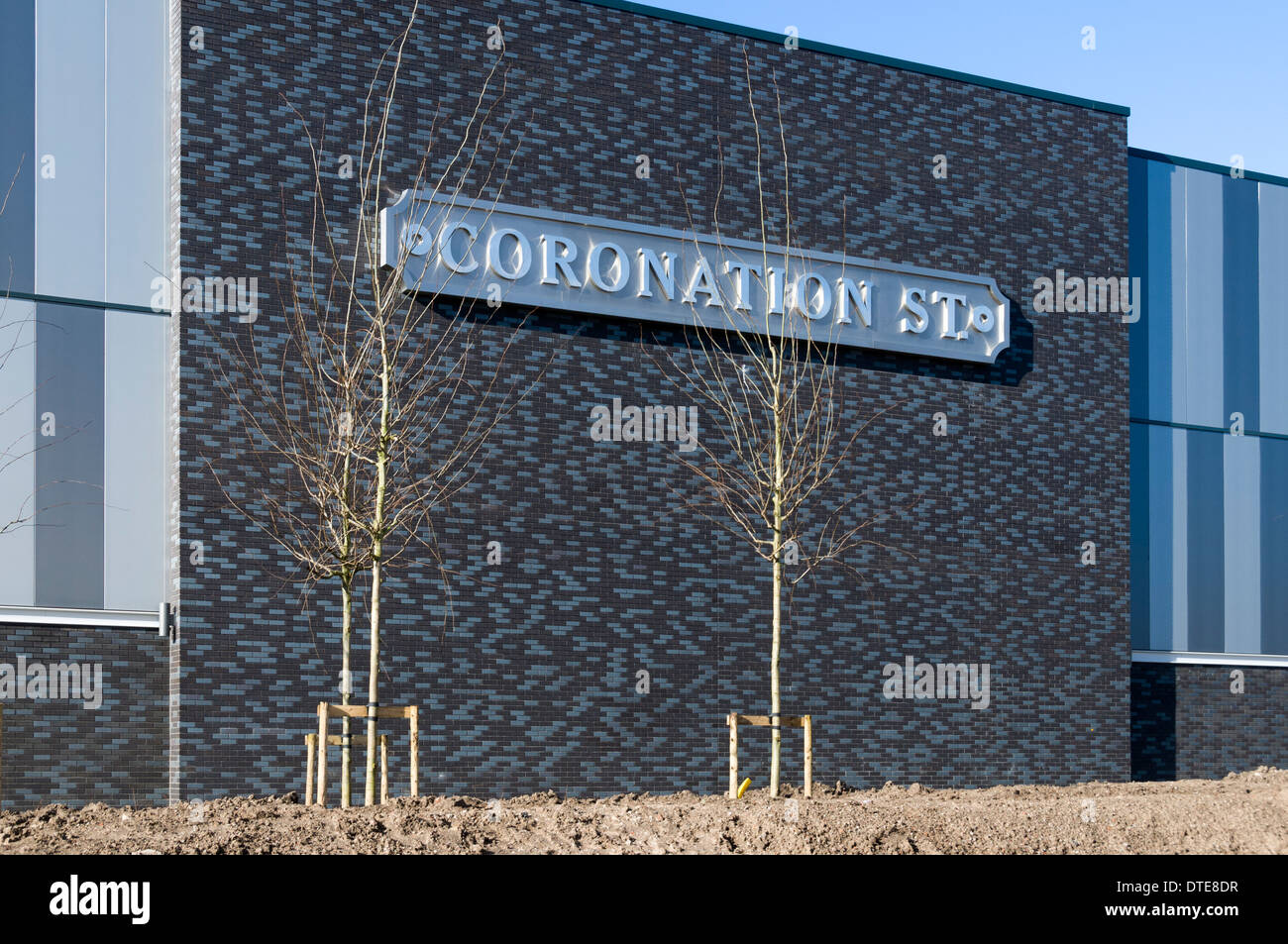 Dettaglio dal nuovo ITV studio edificio per la via di Coronation set, Salford Quays, Manchester, Regno Unito. Foto Stock