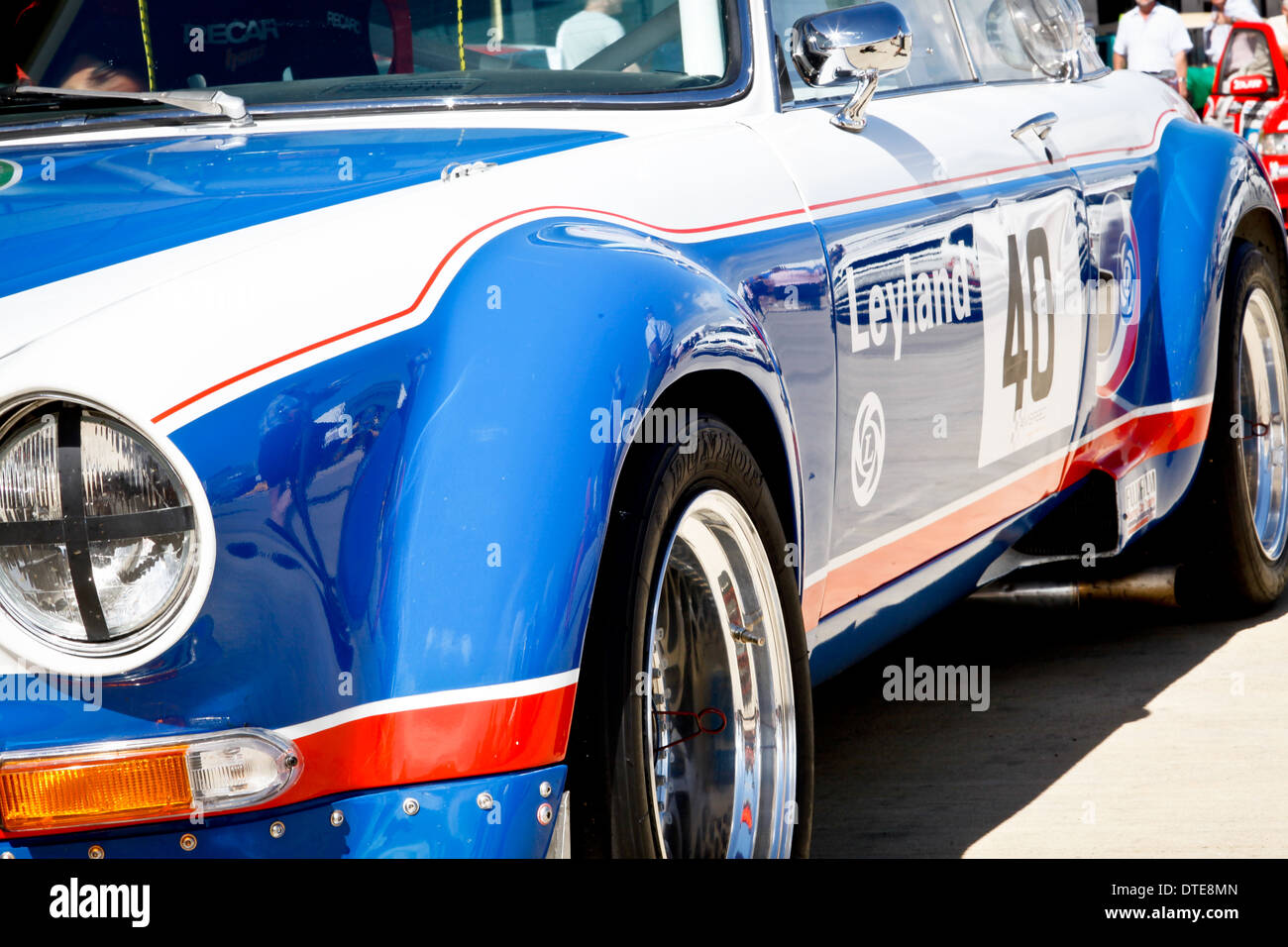 Dettaglio del racing Jaguar XK6 in rosso e bianco livrea blu Foto Stock